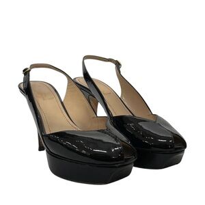 Yves Saint Laurent Black Patent Platform Slingback Heels